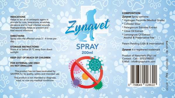 Zynavet Antiseptic Spray for Pets 200ml - Image 2